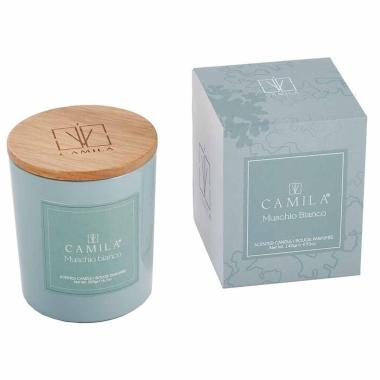 Candela profumata Elegance 140 gr. carta da zucchero muschio bianco 7,5x h.8 cm Camila