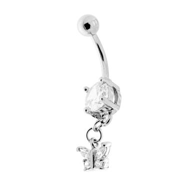 Body Piercing Banana con Pallina mm 5 e Farfalla con Crystal Bianco in ACCIAIO Chirurgico