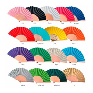 Ventaglio in tessuto colorato tinta unita manico in legno