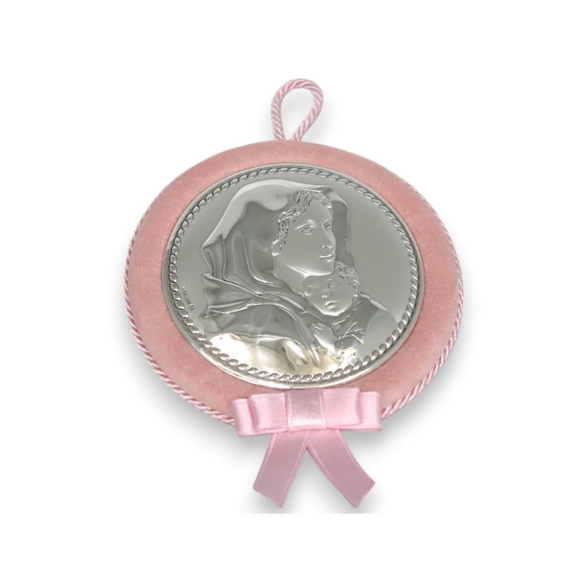 Medaglione culla rosa Madonna con bambino Valenti