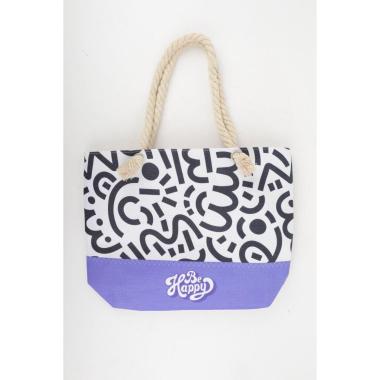 Borsa mare donna con manici in corda e cerniera motivo astratto geometrico doodle Verve