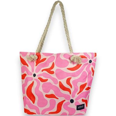Borsa mare donna con manici in corda e cerniera fantasia floreale astratta Verve