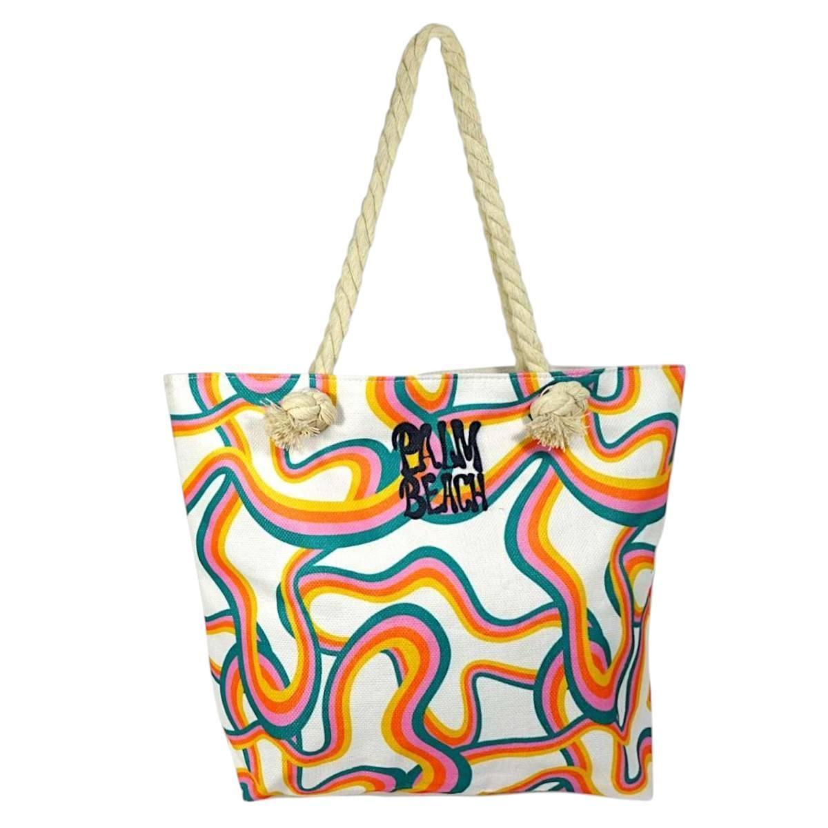 Borsa mare donna con manici in corda e cerniera fantasia astratta Verve