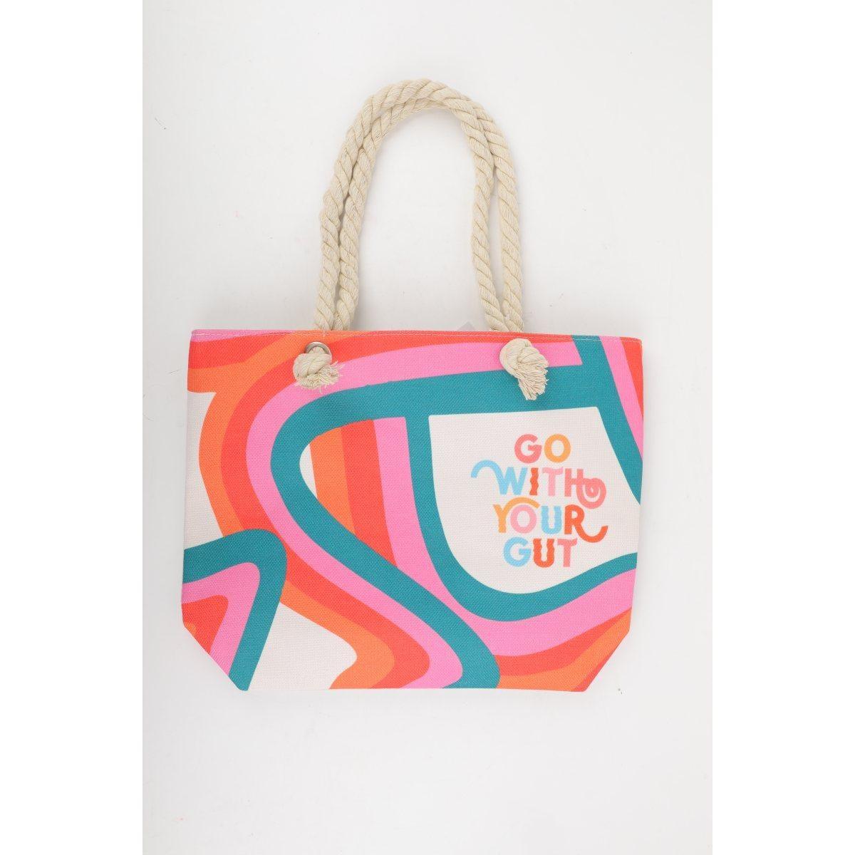 Borsa mare donna con manici in corda e cerniera fantasia a righe colorate Verve