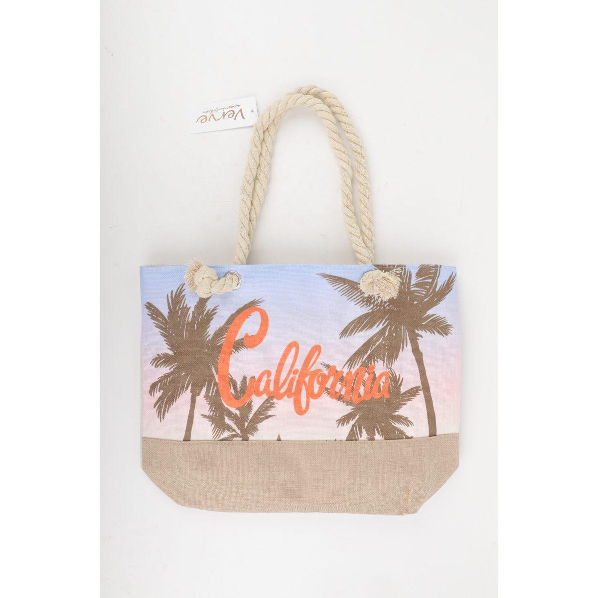 Borsa mare donna con manici in corda e cerniera fantasia palme ''California'' Verve