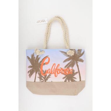 Borsa mare donna con manici in corda e cerniera fantasia palme ''California'' Verve