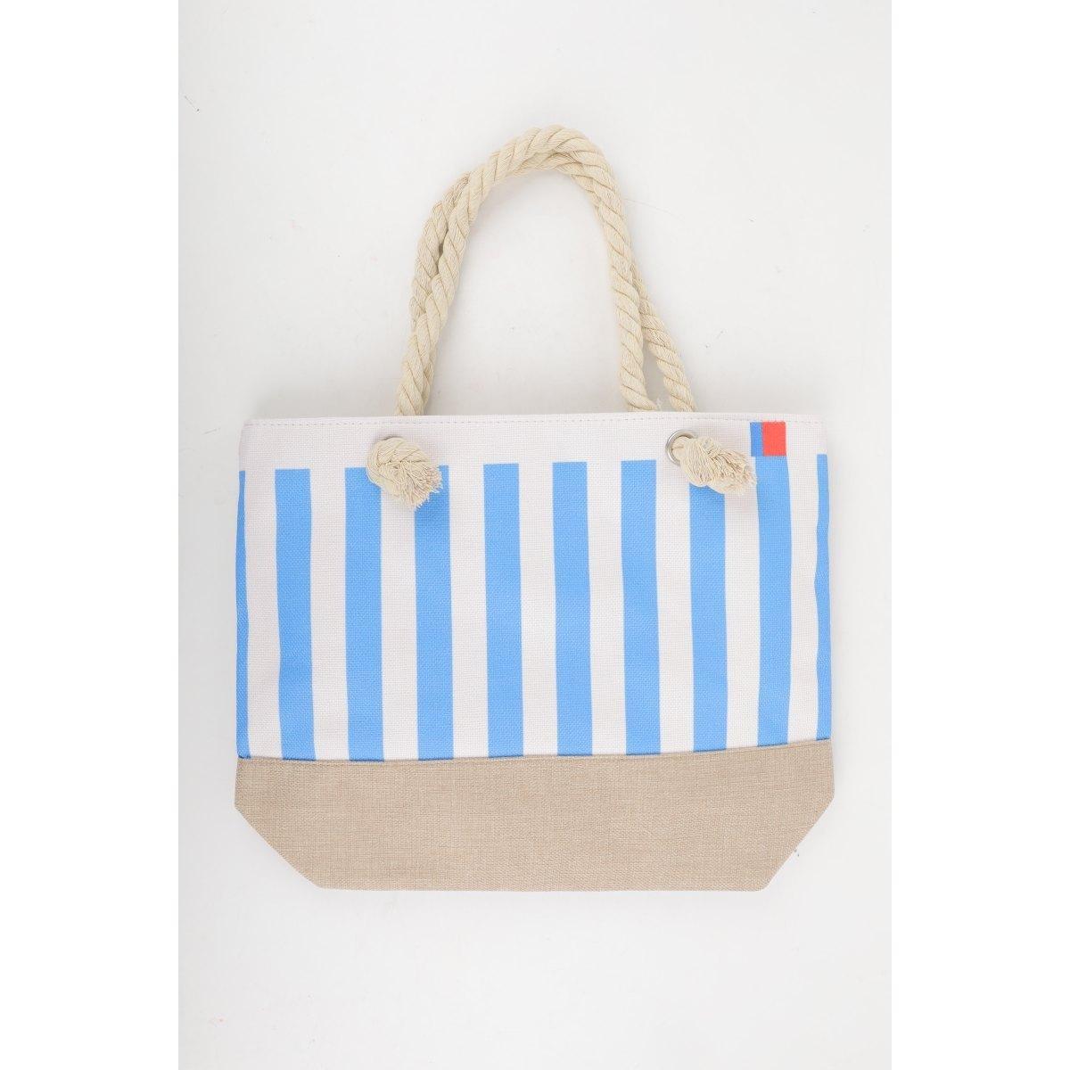 Borsa mare donna con manici in corda e cerniera motivo a righe Verve