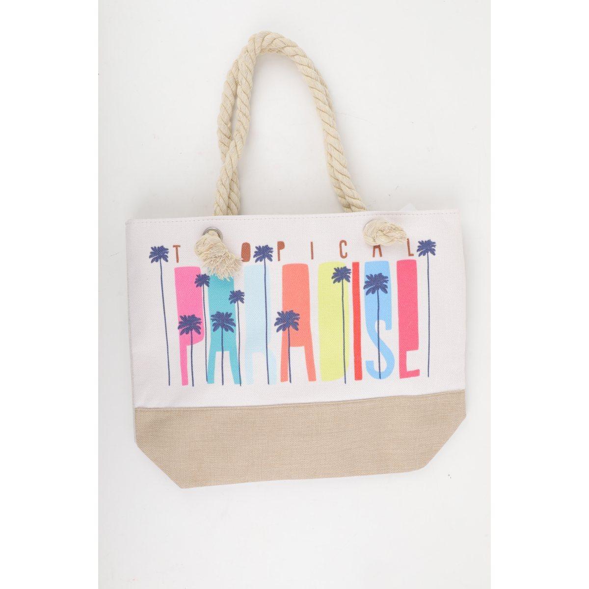 Borsa mare donna con manici in corda e cerniera fantasia plame ''Paradise'' Verve