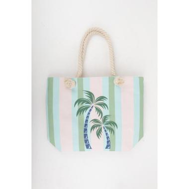 Borsa mare donna con manici in corda e cerniera motivo a righe verticali e palme Verve