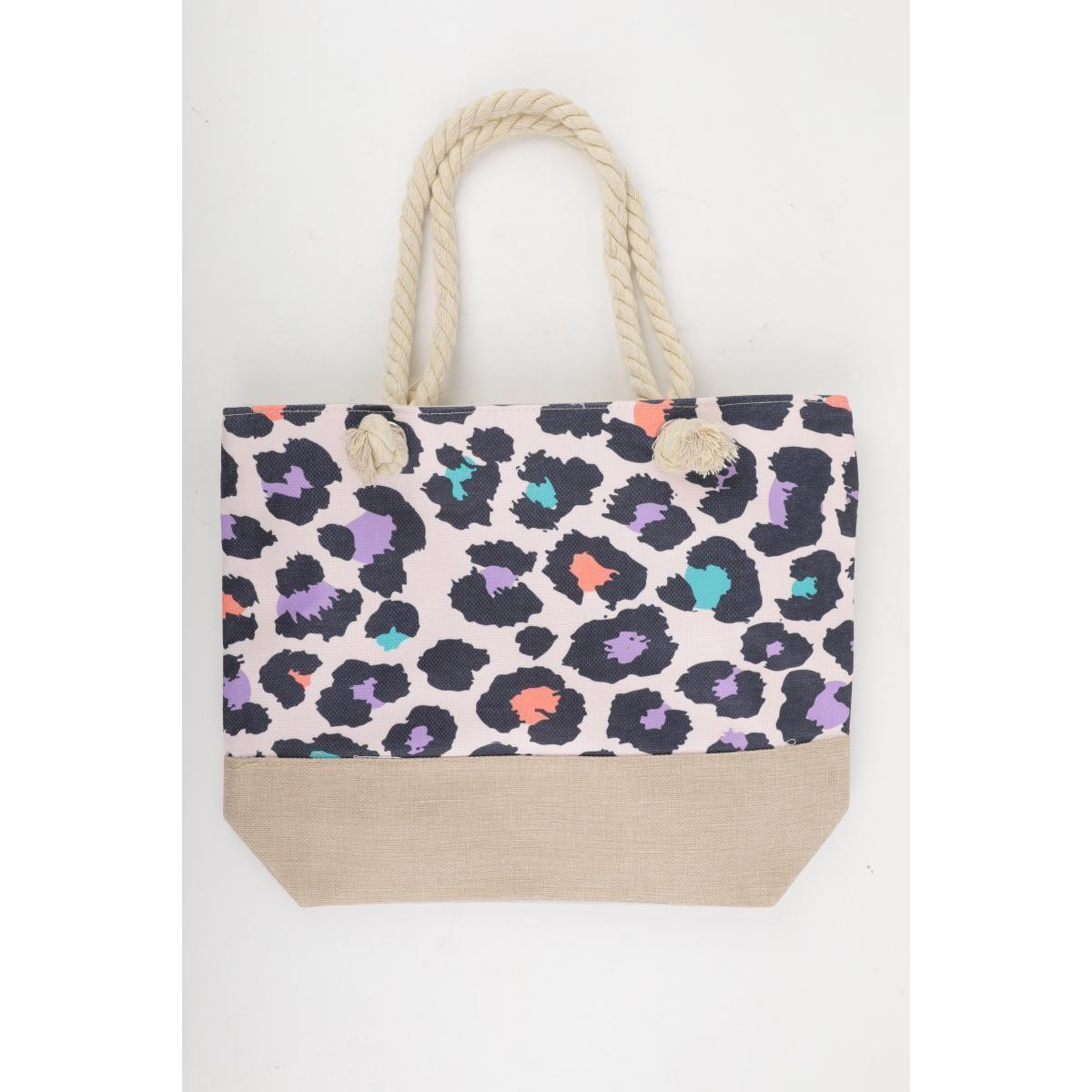 Borsa mare donna con manici in corda e cerniera stampa maculata Verve