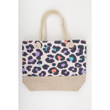 Borsa mare donna con manici in corda e cerniera stampa maculata Verve