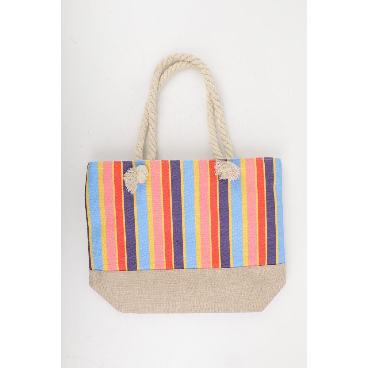 Borsa mare donna con manici in corda e cerniera motivo a righe verticale colorate Verve