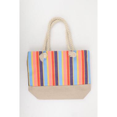 Borsa mare donna con manici in corda e cerniera motivo a righe verticale colorate Verve