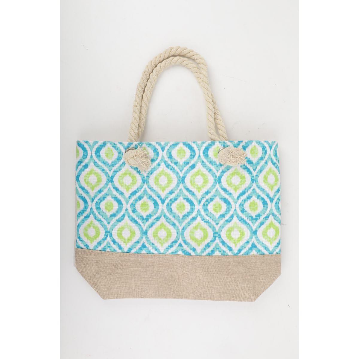 Borsa mare donna con manici in corda e cerniera motivo geometrico astratto Verve