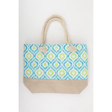 Borsa mare donna con manici in corda e cerniera motivo geometrico astratto Verve