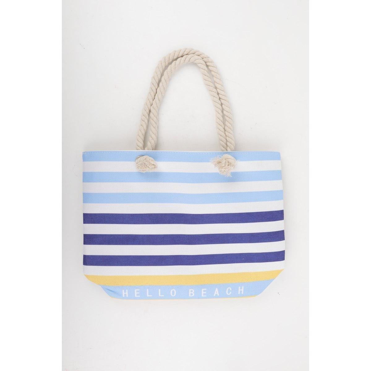 Borsa mare donna con manici in corda e cerniera motivo a righe orizzontali Verve