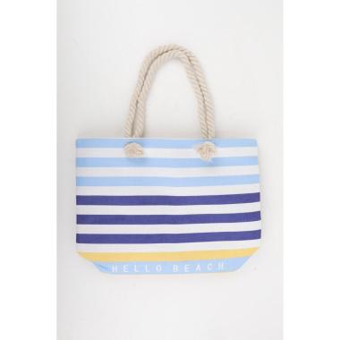 Borsa mare donna con manici in corda e cerniera motivo a righe orizzontali Verve