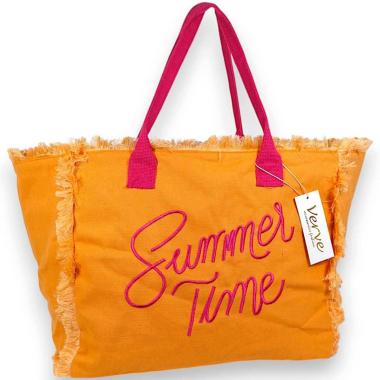 Borsa mare donna arancione con manici fucsia aperta e sfrangiata ''Summer Time'' Verve