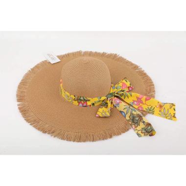 Cappello mare donna a falda larga sfrangiata e fiocco Verve