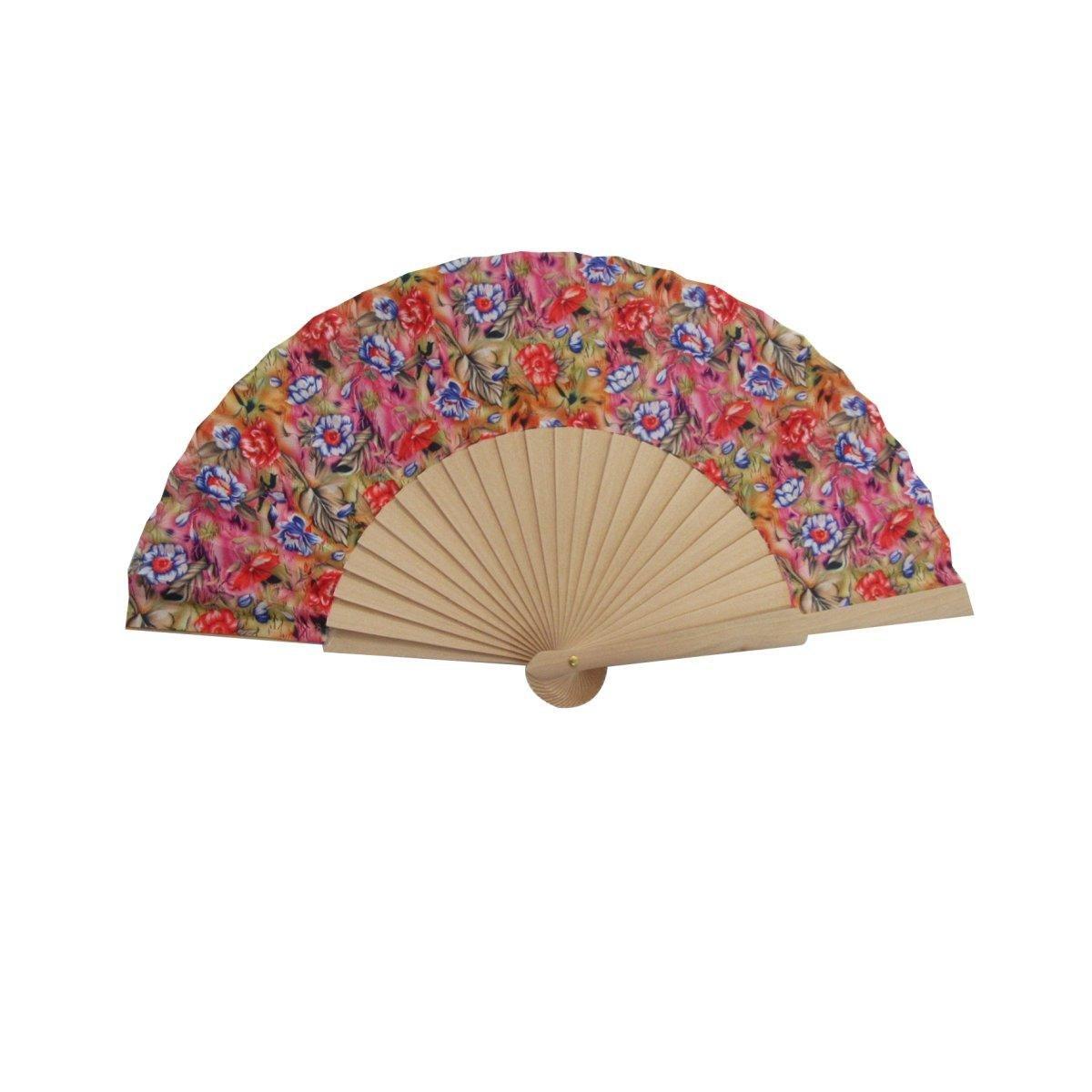 Ventaglio borsetta in tessuto e manico in legno