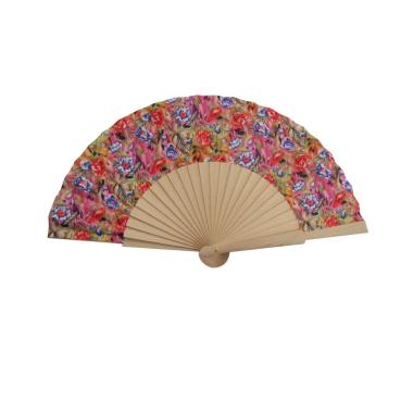 Ventaglio borsetta in tessuto e manico in legno