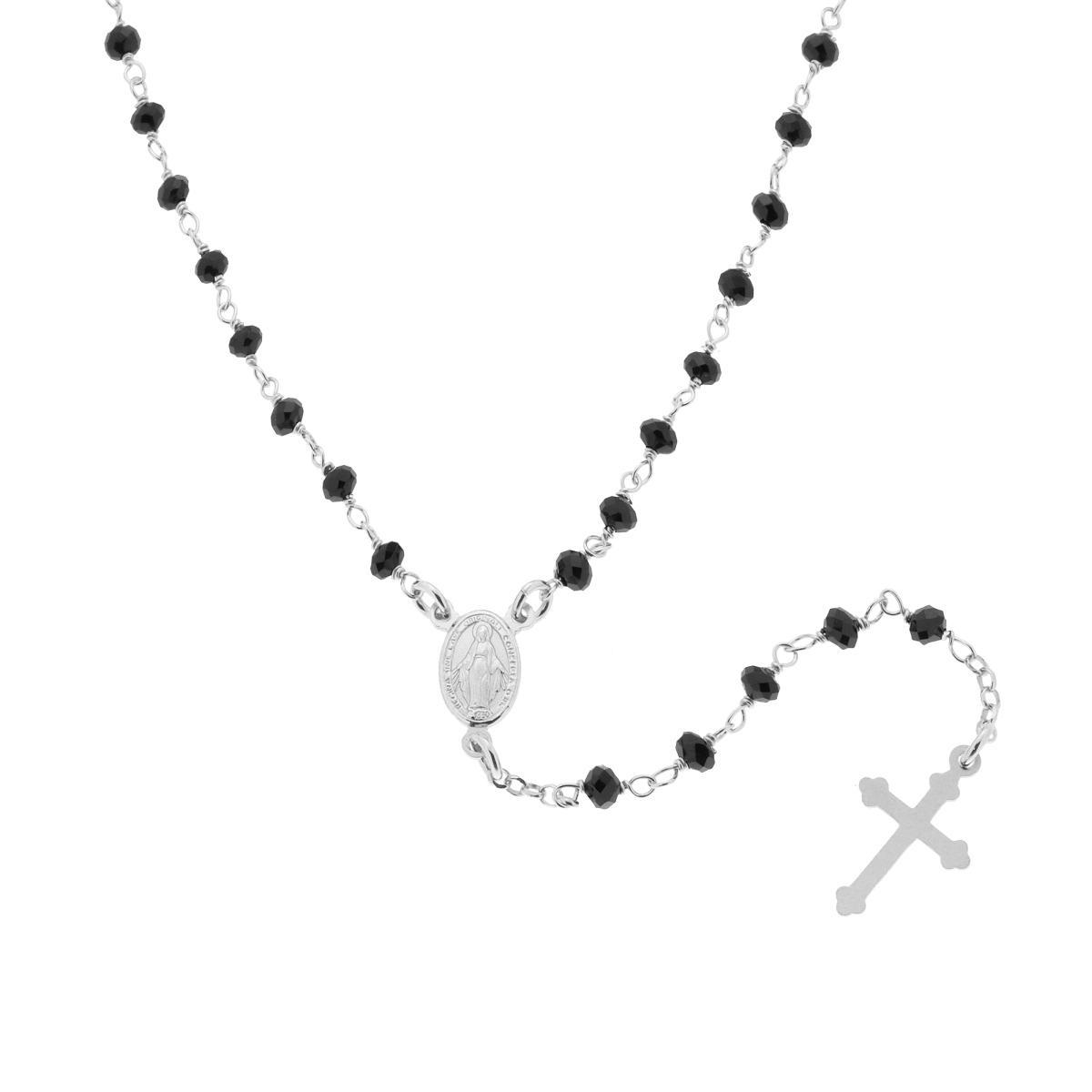 Collana Rosario cm 50 con Grani in Crystal colore Nero mm 3.5 in ARGENTO 925 Galvanica Rodio