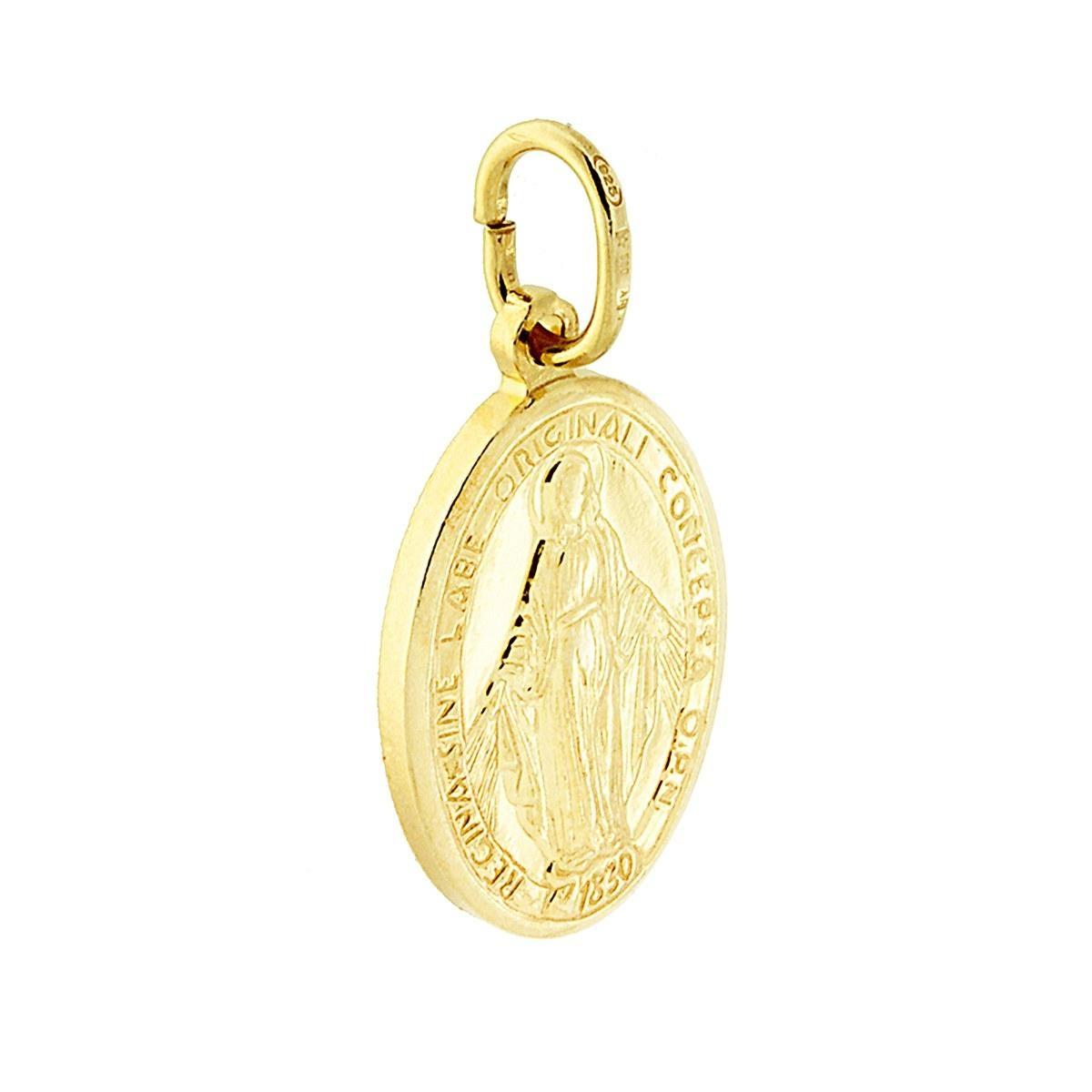 Ciondolo Medaglia Ovale mm 22 Madonna Miracolosa in ARGENTO 925 Galvanica Oro