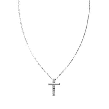 Collana con Catena Forzatina Diamantata e Croce pendente in ACCIAIO