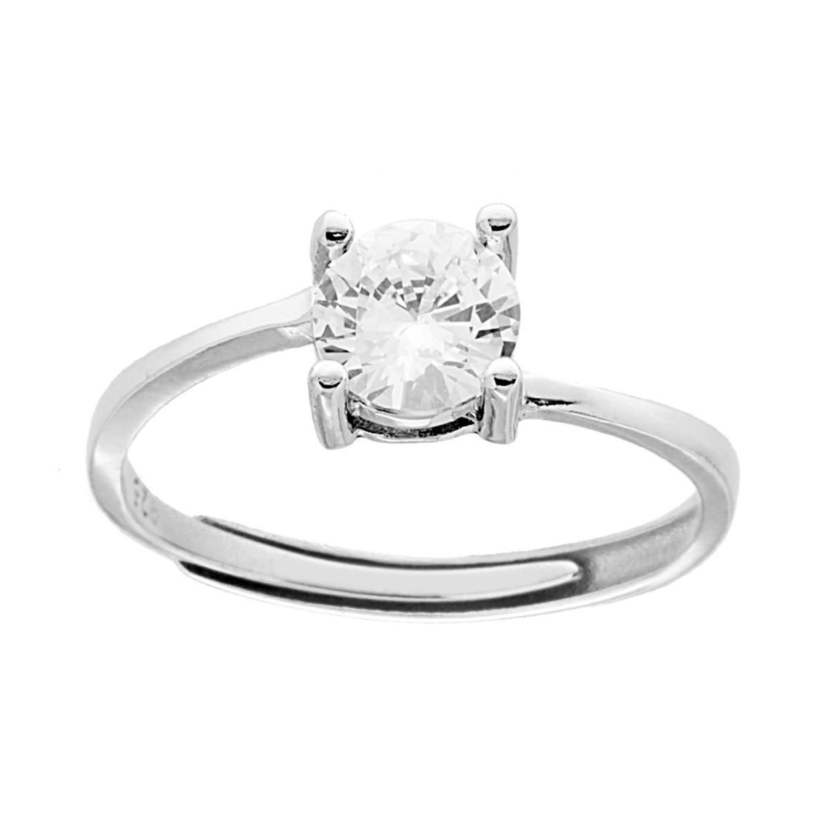 Anello Solitario con Cubic Zirconia Bianco mm 6 in ARGENTO 925 Galvanica Rodio