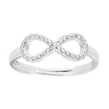 Anello Infinito con Cubic Zirconia Bianchi in ARGENTO 925 Galvanica Rodio