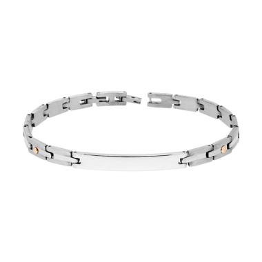 Bracciale Maglia Imperniata con Targa e con Punti Galvanica Oro in ACCIAIO