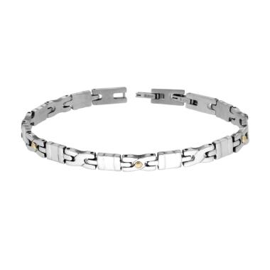 Bracciale Uomo Maglia Imperniata con Punti colore Oro in ACCIAIO
