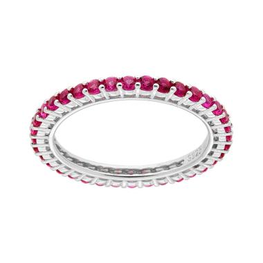 Anello Eternity Veretta a giro con Cubic Zirconia Rosso Rubino mm 2 in ARGENTO 925 Galvanica Rodio