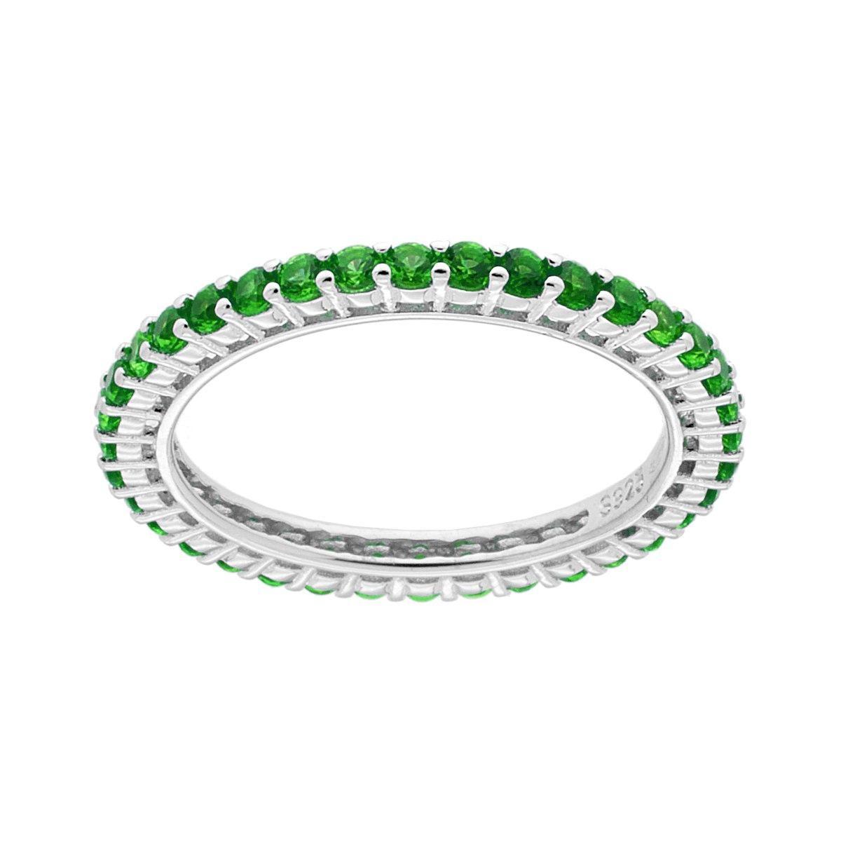 Anello Eternity Veretta a giro con Cubic Zirconia Verde Smeraldo mm 2 in ARGENTO 925 Galvanica Rodio
