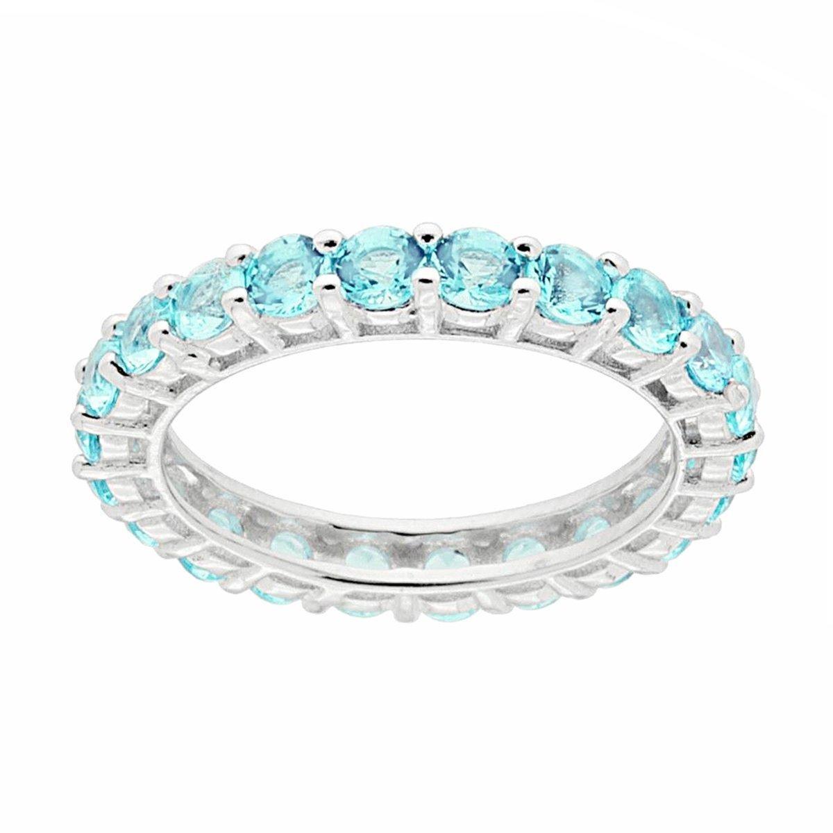 Anello Eternity Veretta a giro con Cubic Zirconia Acquamarina mm 3 in ARGENTO 925 Galvanica Rodio