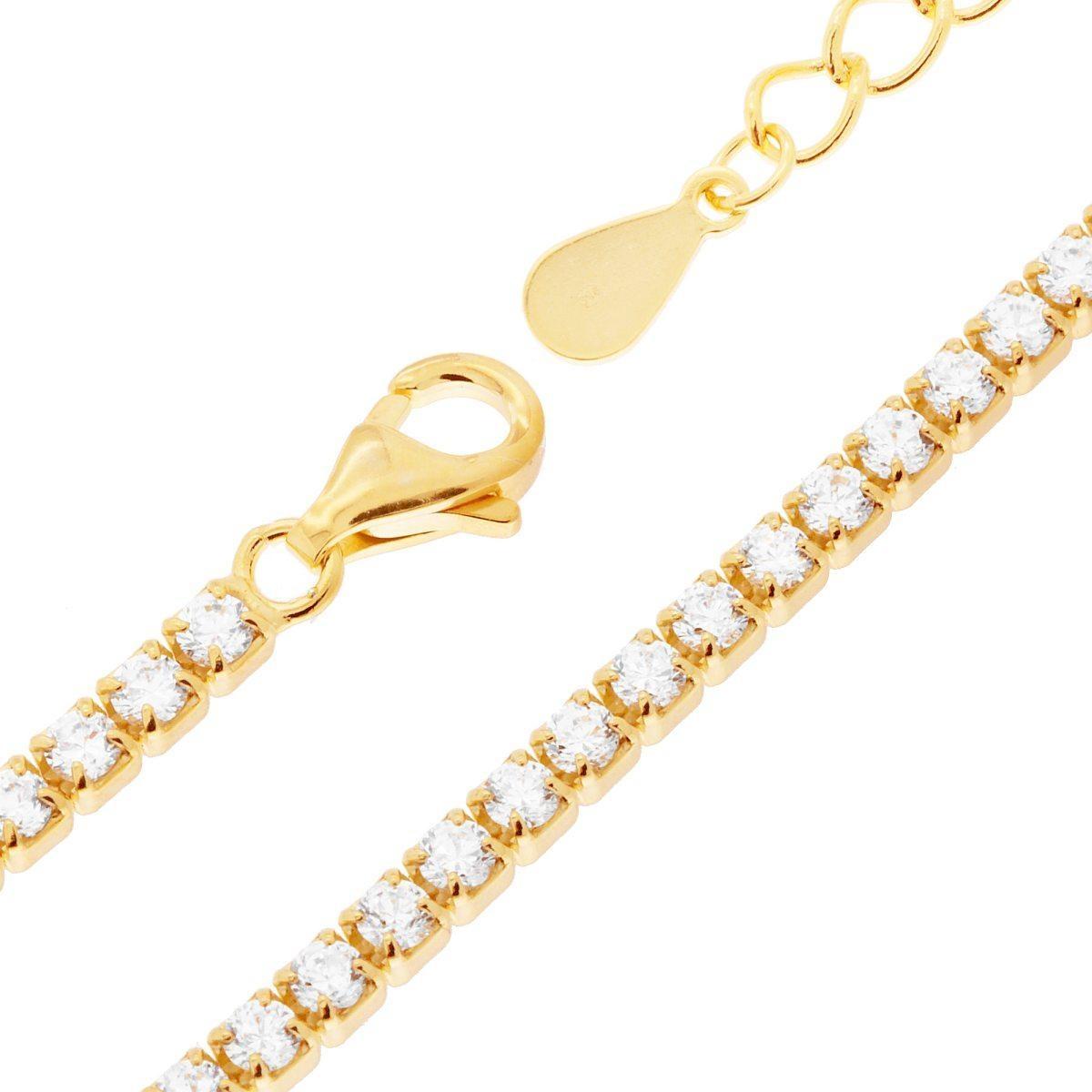 Bracciale Tennis Griffe cm 17+3 con Zirconi mm 2 Bianchi in ARGENTO 925 Galvanica Oro