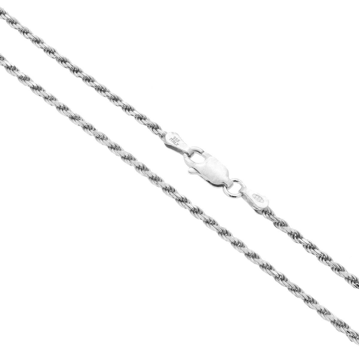 Catena Corda Diamantata 040 sezione mm 1.9 lunghezza cm 45 in ARGENTO 925 Galvanica Rodio