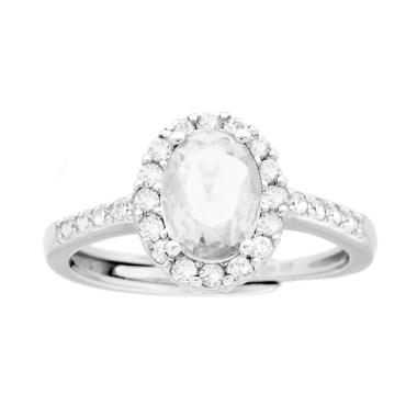 Anello Halo Solitario con Zircone Ovale Bianco contornato da Zirconi Bianchi in ARGENTO 925 Galvanica Rodio