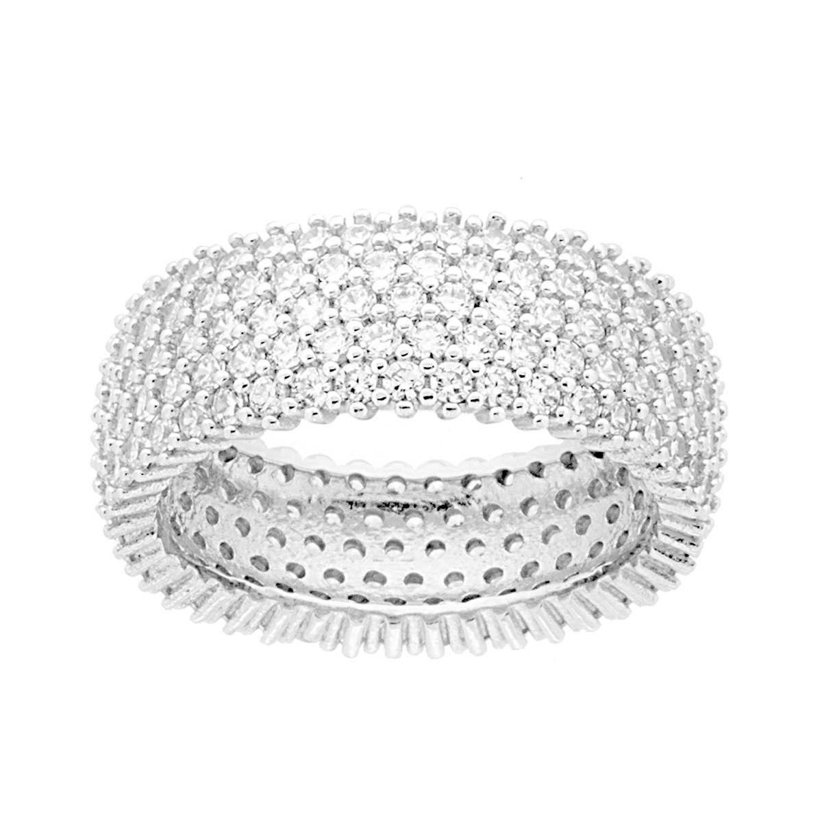 Anello Fascia Fascione con Cubic Zirconia Bianchi in ARGENTO 925 Galvanica Rodio