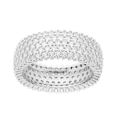 Anello Fascia Fascione con Cubic Zirconia Bianchi in ARGENTO 925 Galvanica Rodio