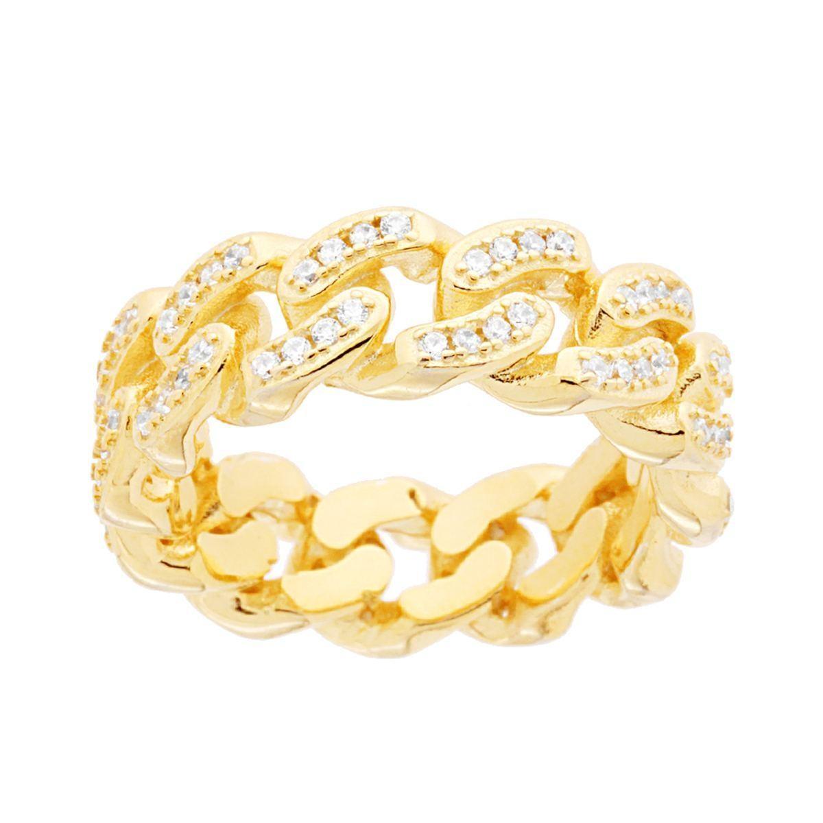 Anello Catena Grumetta con Cubic Zirconia Bianchi in ARGENTO 925 Galvanica Oro