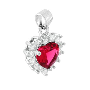 Ciondolo Cuore con Zircone Rosso Rubino contornato da Zirconi Bianchi in ARGENTO 925 Galvanica Rodio