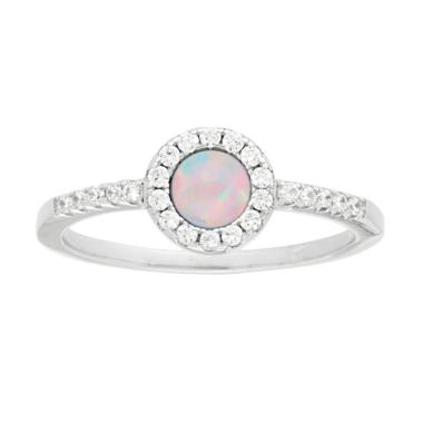 Anello Solitario Tondo Opale Bianco contornato da Zirconi Bianchi in ARGENTO 925 Galvanica Rodio