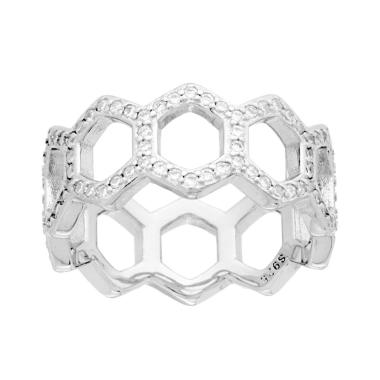Anello Fascia Nido di Ape con Cubic Zirconia Bianchi in ARGENTO 925 Galvanica Rodio