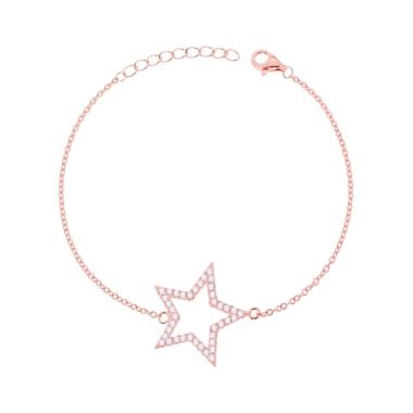 Bracciale Catena Forzatina con Stella centrale e Zirconi Bianchi in ARGENTO 925 Galvanica Rosa
