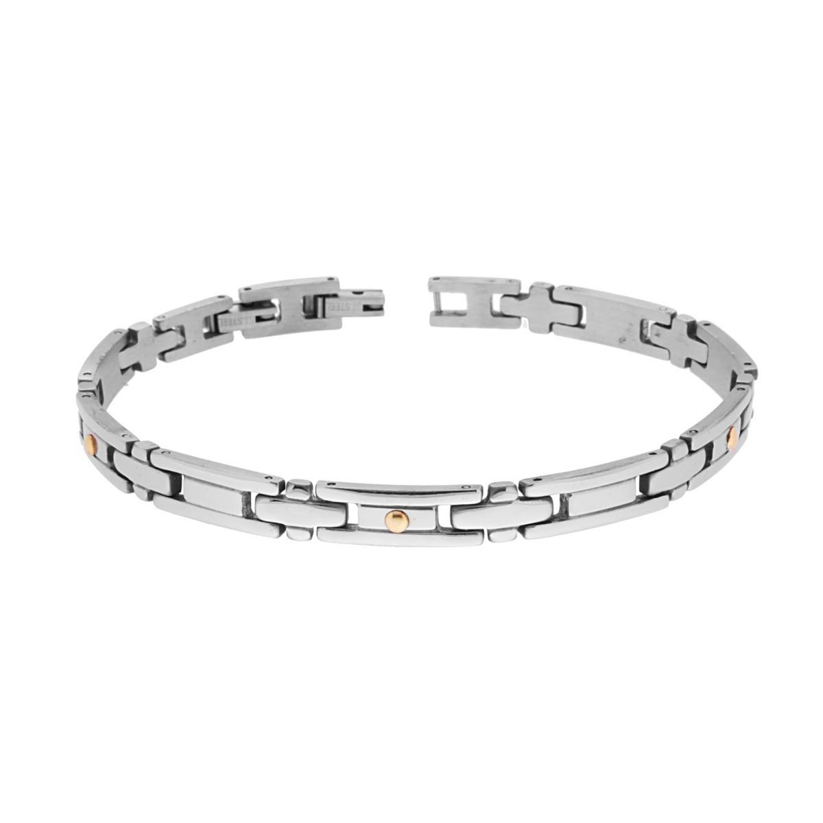 Bracciale Uomo Maglia Imperniata con Punti Oro in ACCIAIO