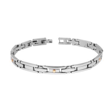 Bracciale Uomo Maglia Imperniata con Punti Oro in ACCIAIO