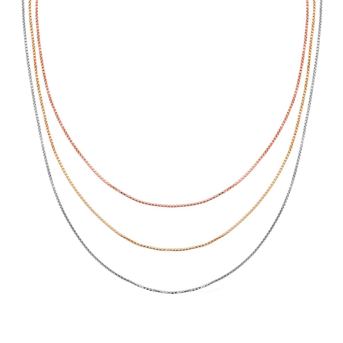Collana tre fili Catena Veneziana Diamantata in ARGENTO 925 Galvanica Oro Rodio e Rosa