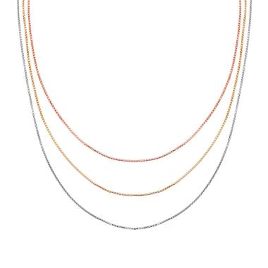 Collana tre fili Catena Veneziana Diamantata in ARGENTO 925 Galvanica Oro Rodio e Rosa