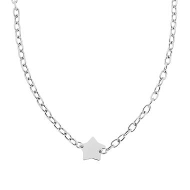 Collana Catena Forzatina cm 45 con Stella plain in ARGENTO 925 Galvanica Rodio